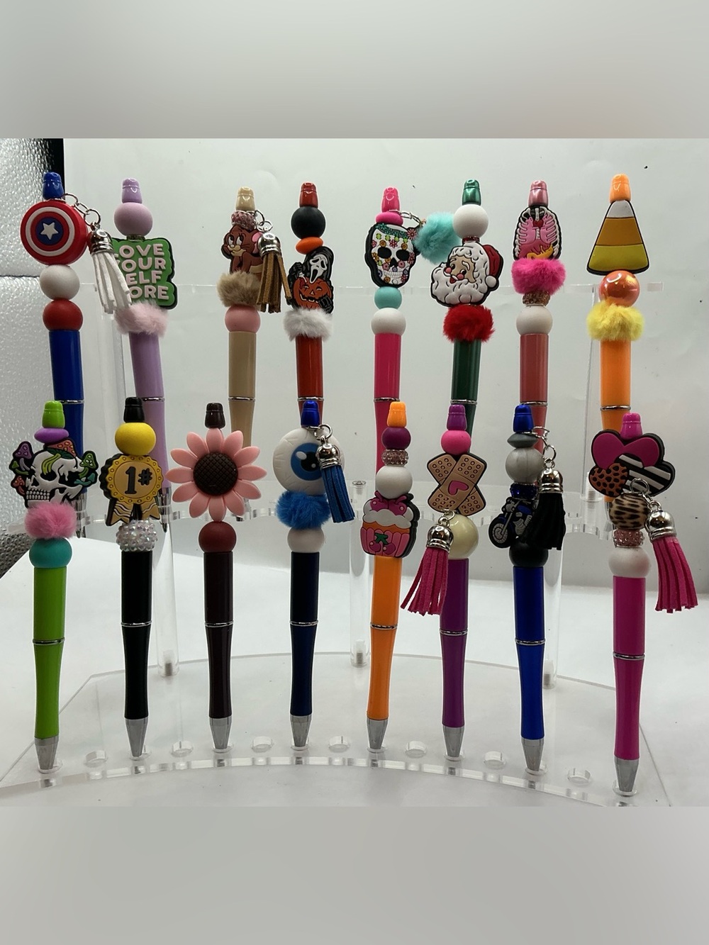 LOT OF 10 ASSORTED RANDOM DECORATIVE BEADED HANDMADE INK PENS FOR ADULTS & KIDS - Picture 6 of 9